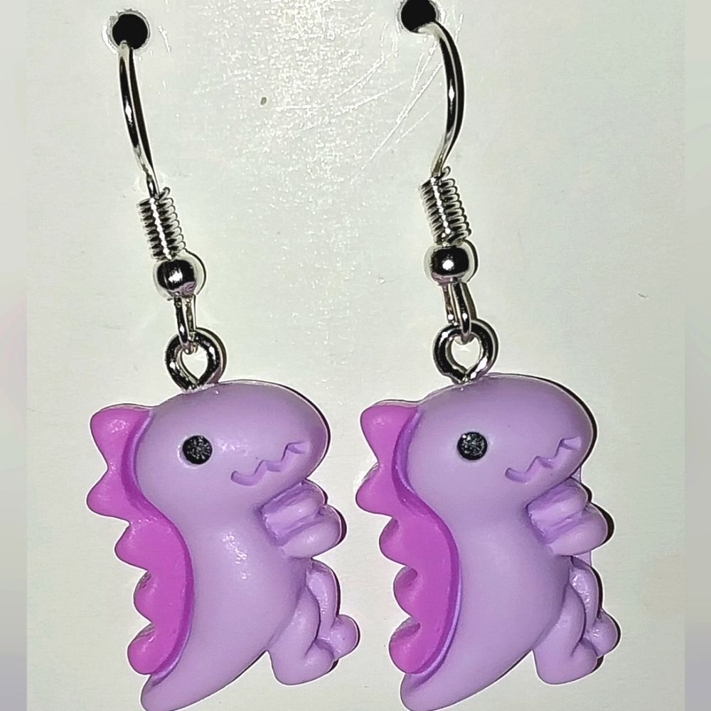 Retro Purple Kids Dinosaur earrings - Picture 4 of 4
